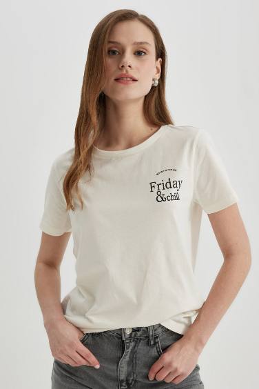 Regular Fit Crew Neck Slogan Short Sleeve T-Shirt