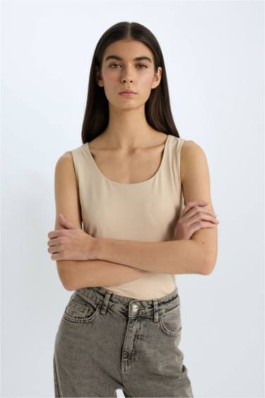 Slim Fit Basic Square Collar Sleeveless Tank Top