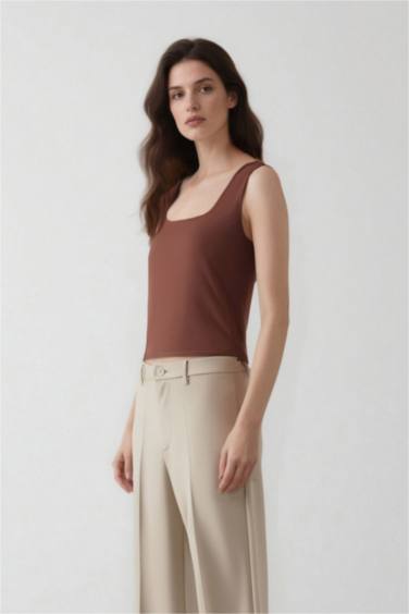 Slim Fit Basic Square Collar Sleeveless Tank Top