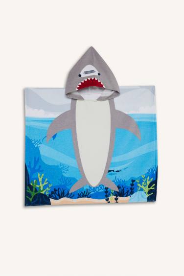 Boy Shark Patterned Cotton Poncho Towel