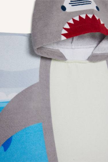 Boy Shark Patterned Cotton Poncho Towel