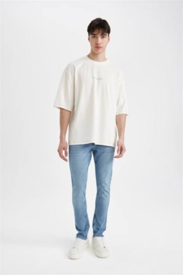 Loose Fit Crew Neck Back Printed Short Sleeve T-Shirt