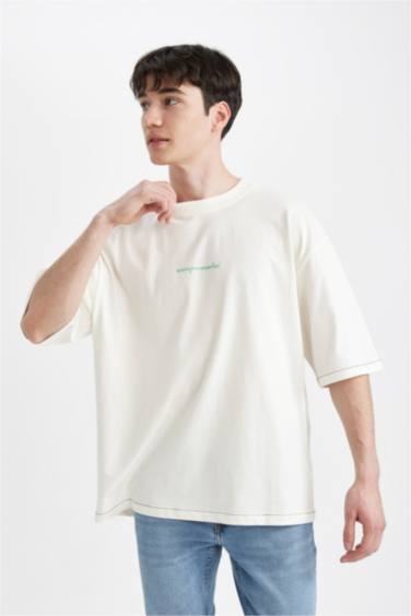 Loose Fit Crew Neck Back Printed Short Sleeve T-Shirt