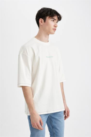 Loose Fit Crew Neck Back Printed Short Sleeve T-Shirt