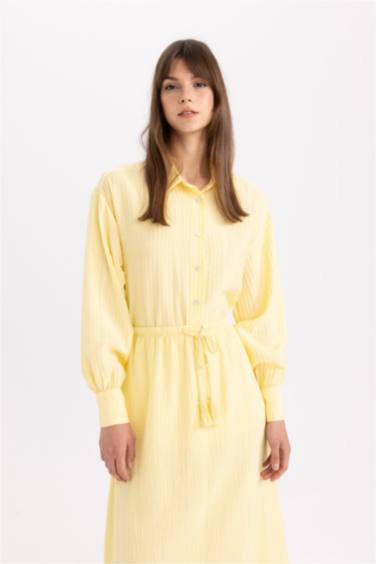 Relax Fit Seersucker Textured Long Sleeve Shirt Tunic