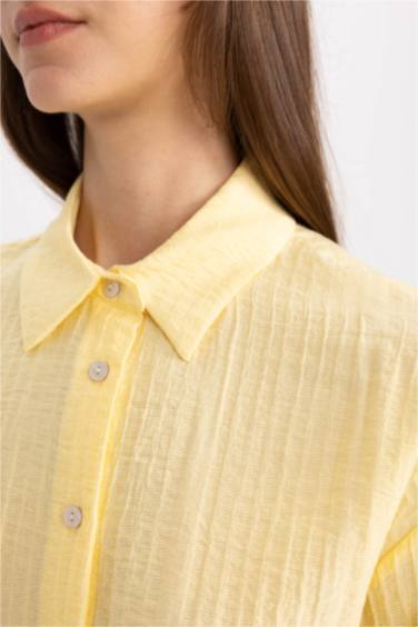 Relax Fit Seersucker Textured Long Sleeve Shirt Tunic