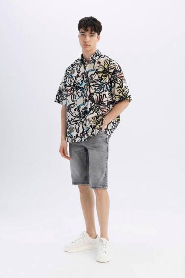 Relax Fit Patterned Cotton Short Sleeve Shirt