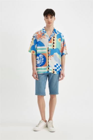 Chemise À Manches Courtes Imprimé en Viscose Coupe Relax