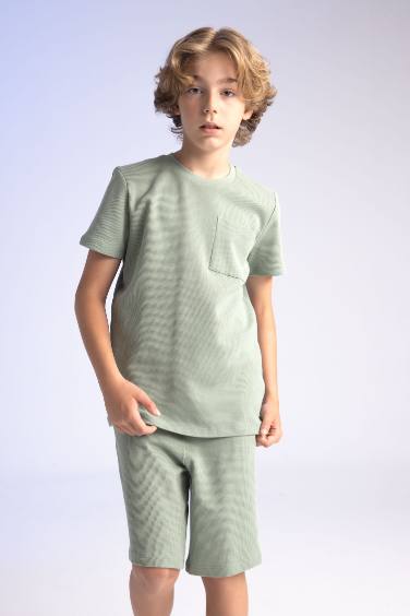 Boy Waffle Short Sleeve 2 Piece Pajama Set