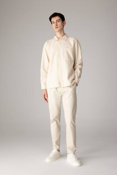 Oversize Geniş Kalıp Polo Yaka Waffle Uzun Kollu Gömlek