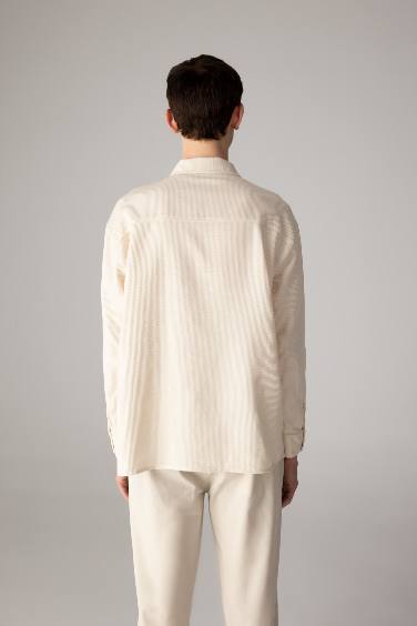 Oversize Geniş Kalıp Polo Yaka Waffle Uzun Kollu Gömlek