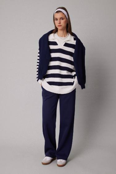 Regular Fit Striped Polo Neck T-Shirt Tunic