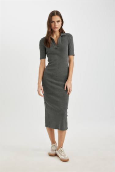 Bodycon Polo Collar Camisole Midi Dress