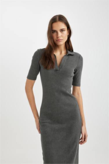 Bodycon Polo Collar Camisole Midi Dress