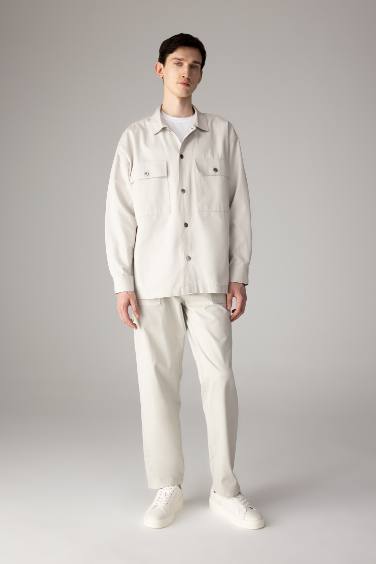 Oversize Fit Polo Collar Twill Shirt Jacket