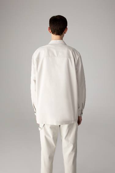 Oversize Fit Polo Collar Twill Shirt Jacket