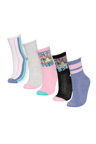 Girl 5 Piece Cotton Long Socks