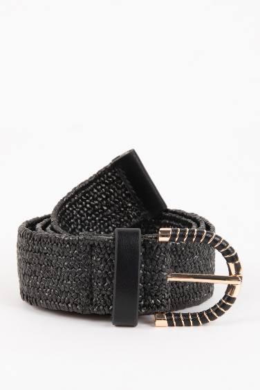 Woman Straw Braid Belt