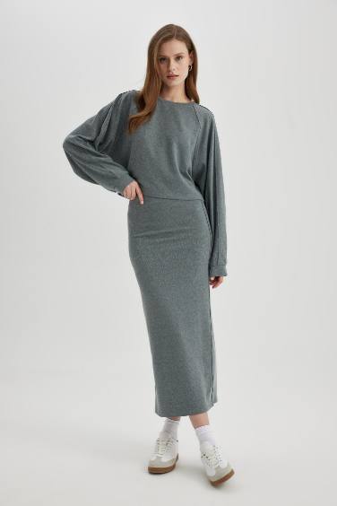 تنورة ميدي منسوج بخصر عادي