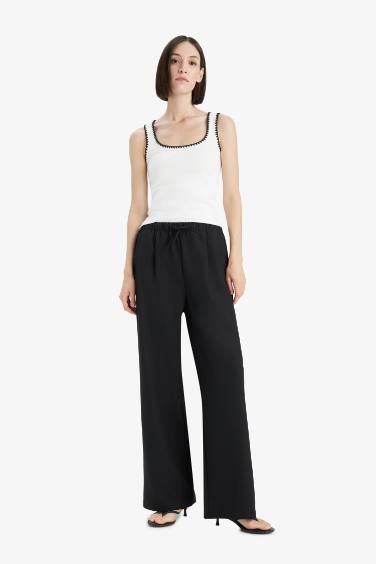 High Waist Wide Leg Satin Trousers