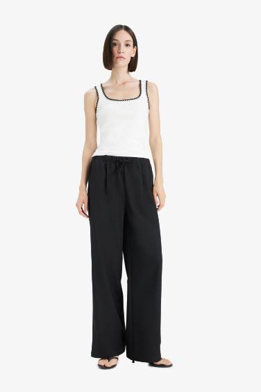 High Waist Wide Leg Satin Trousers