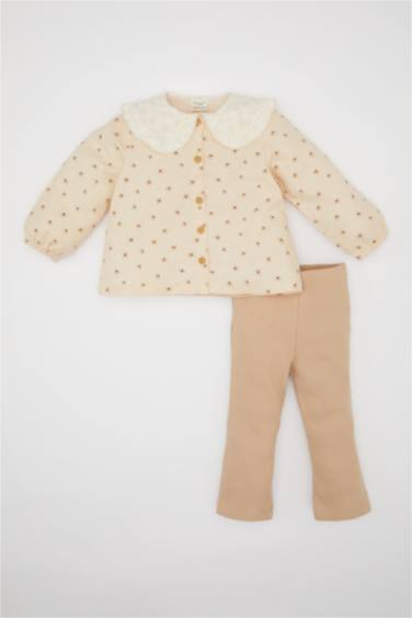 Kız Bebek Çiçekli Twill Desenli Gömlek Tayt 2'li Takım
