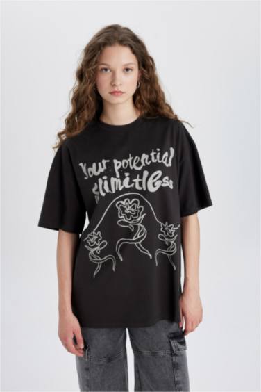 تيشيرت نص ردن اوفر سايز بياخة مستديرة