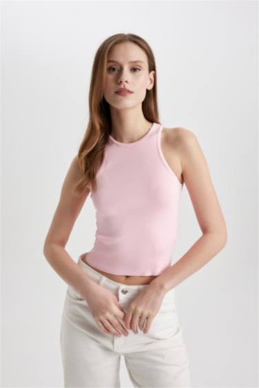 Fitted Halter Yaka Basic Düz Triko Atlet