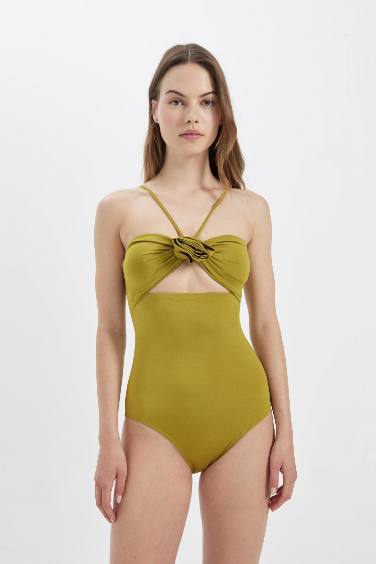 Afra x DeFacto Fall in Love Regular Fit Halter Neck Swimsuit