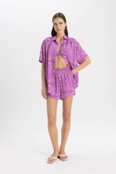 Regular Fit Patterned Viscose Beach Shorts