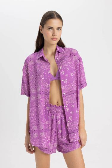 Fall in Love Regular Fit Patterned Viscose Beach Shirt