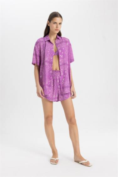 Regular Fit Patterned Viscose Beach Shirt