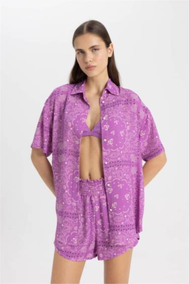 Regular Fit Patterned Viscose Beach Shirt