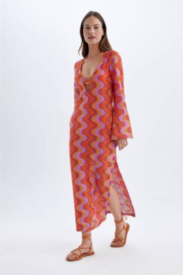 Regular Fit Long Sleeve Maxi Lace Beach Dress