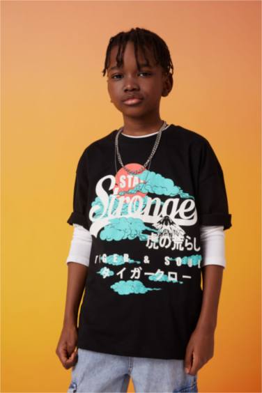 تيشيرت نص ردن ولادي مطبوع اوفر سايز