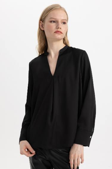 Regular Fit V-Neck Long Sleeve Blouse