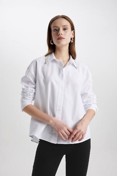 Oversize Fit Shirt Collar Oxford Long Sleeve Shirt