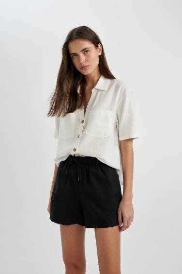Relax Fit Linen Blended High Waist Short Leg Shorts