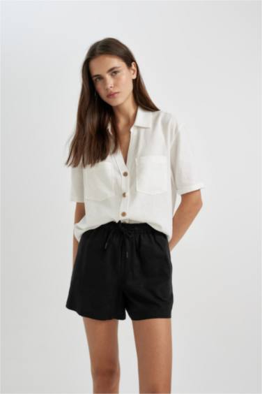 Relax Fit Linen Blended High Waist Short Leg Shorts