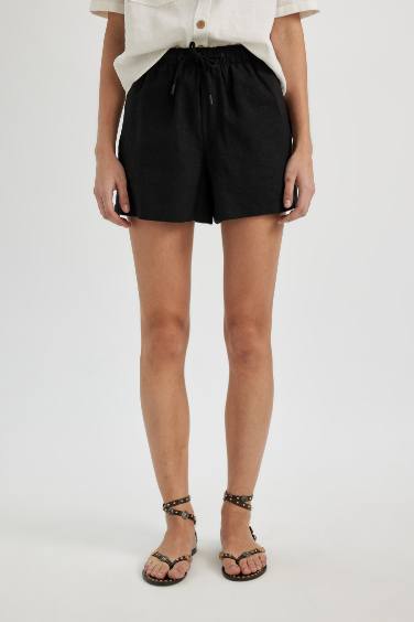 Relax Fit Linen Blended High Waist Short Leg Shorts