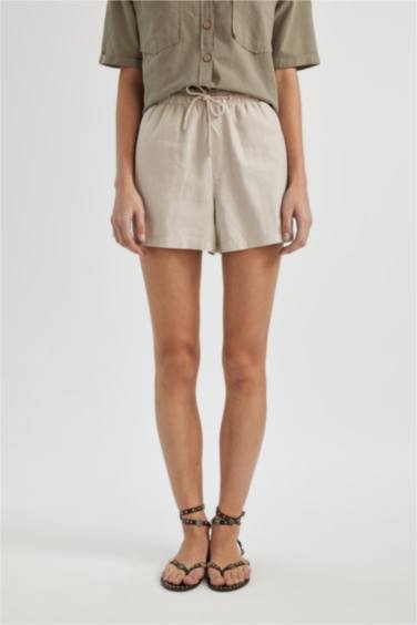 Short en Lin mélangé à Taille Haute Coupe Relax