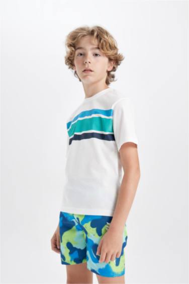 تيشيرت اولادي نص كم قصة عادية برقبة مستديرة