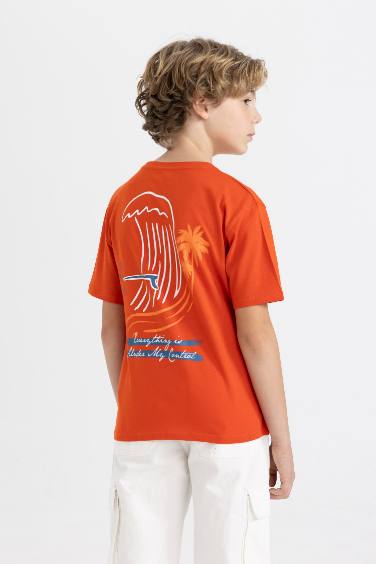 Boy Crew Neck Back Printed Short Sleeve T-Shirt