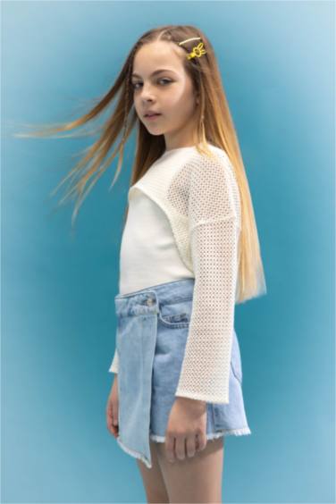 Girl Relax Fit Crew Neck Ribbed Long Sleeve T-Shirt