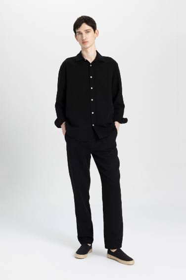 Relax Fit Polo Collar Cotton Long Sleeve Shirt