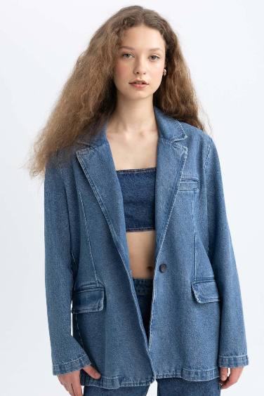 Oversize Geniş Kalıp Düğmeli Jean Blazer Ceket