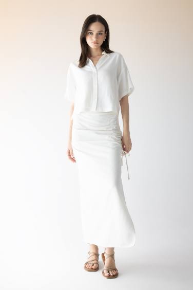 A Cut linen Maxi Skirt