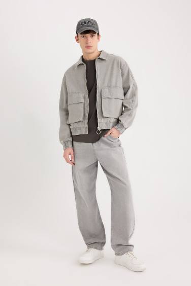 %100 Pamuk Relax Fit Fermuarlı Cepli Denim Ceket