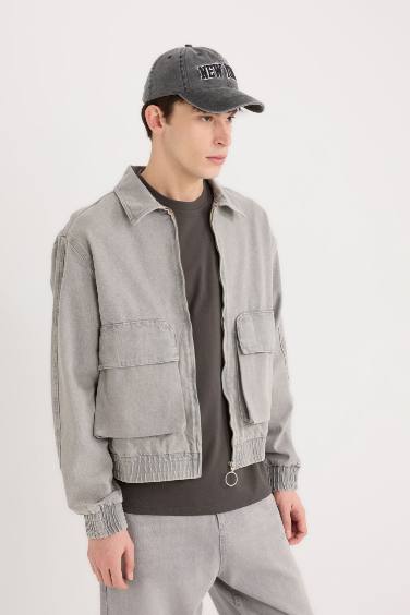 %100 Pamuk Relax Fit Fermuarlı Cepli Denim Ceket