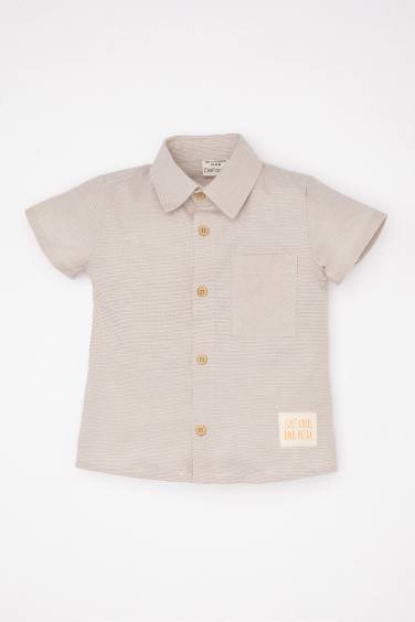 Baby Boy Short Sleeve Shirt with Woven Label